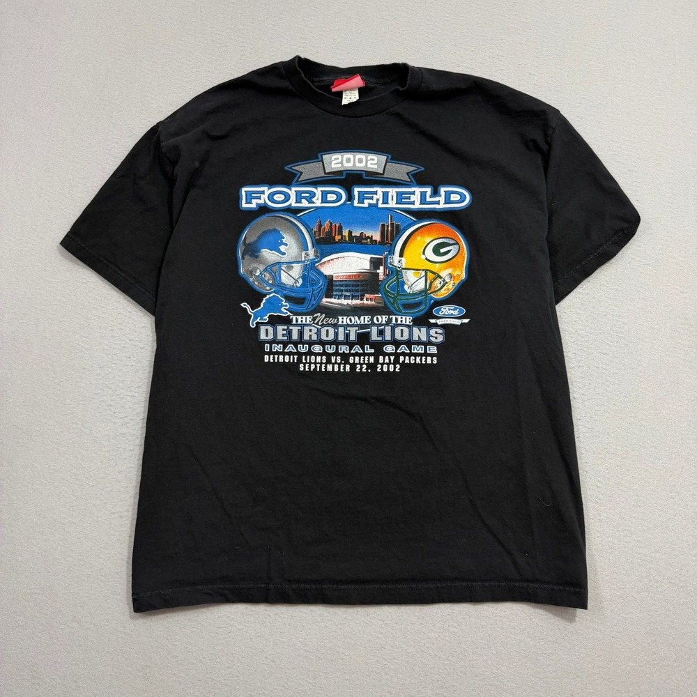 Vintage Reebok Shirt Mens XL Black Ford Field Detroit Lions Inaugural Game 2002